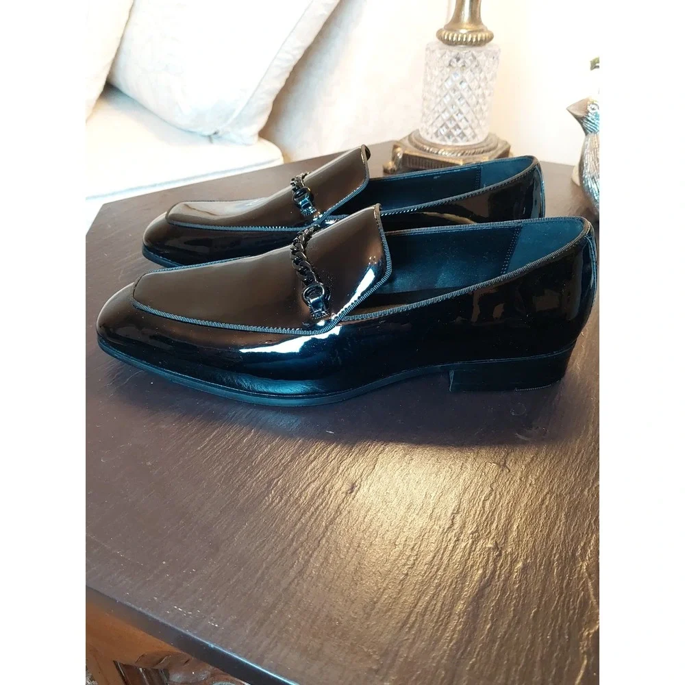 Aldo Men's Umo Black Patent Loafer With Chain Pillow Tech Flex Sz 9.5 NEW! $168